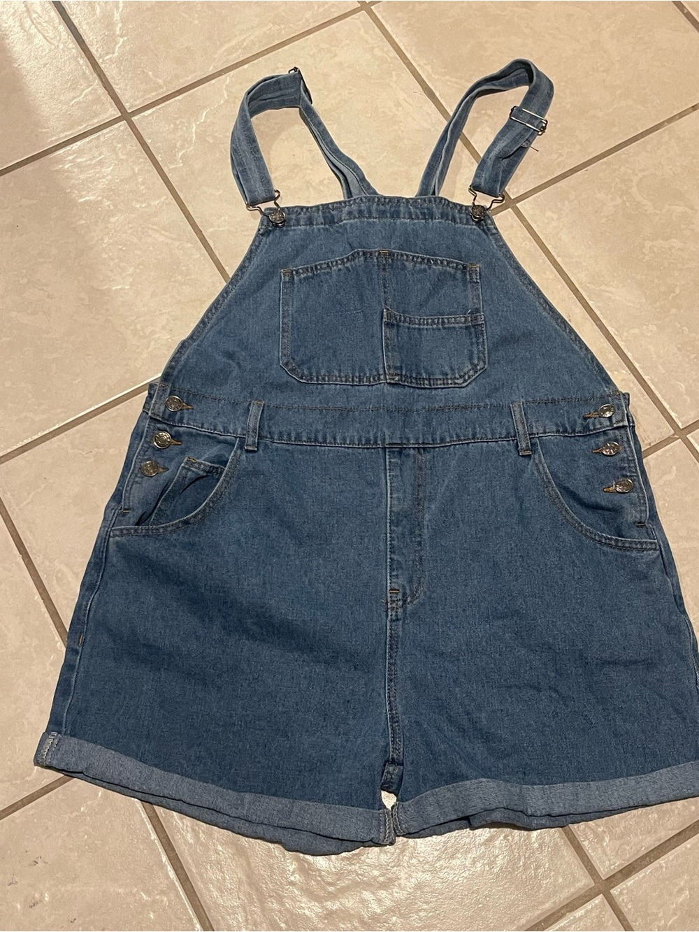 Women’s Casual Denim Overall Shorts Jeggings - Blue Large